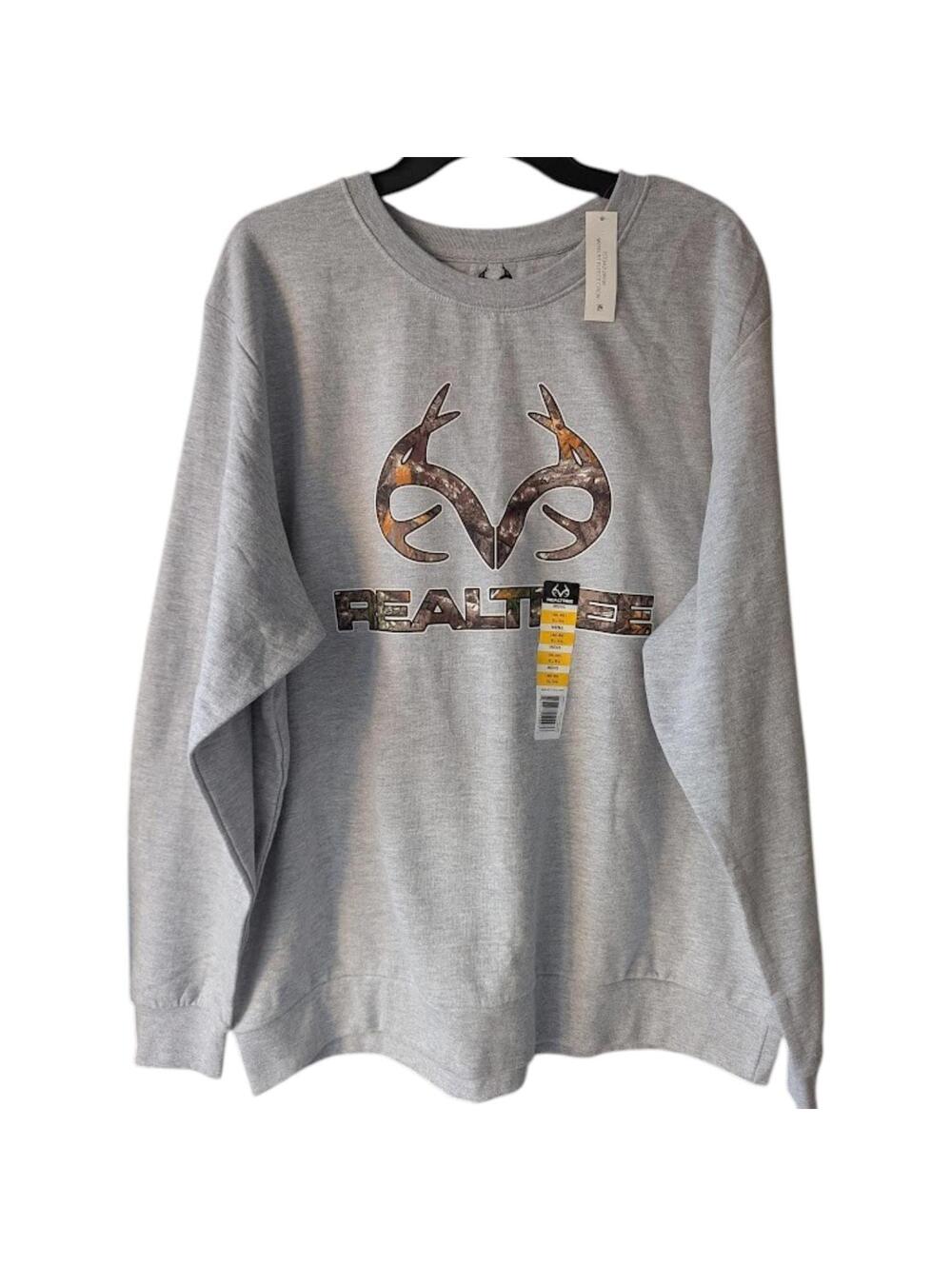 NWT Realtree XL Gray Camouflage Logo Crewneck Sweatshirt Outdoor Cotton Gorpcore